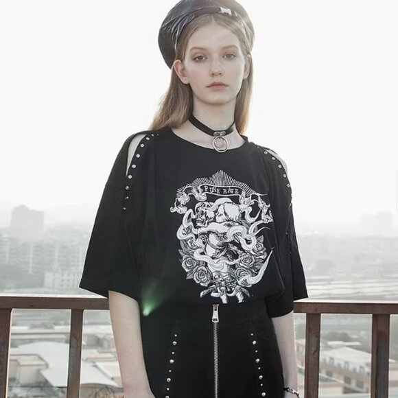 PUNK RAVE cherub print split sleeve tee - Picture 2 of 6